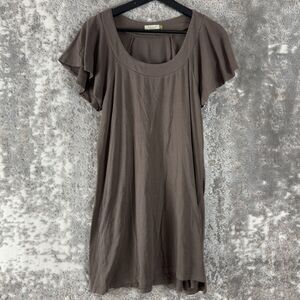 Chalet Sz S Brown Boho Flutter Sleeve Shift Tunic Shirt Dress Lagenlook